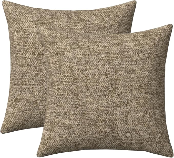 RSH DECOR: Sunbrella Square Throw Pillows Set of 2 | 20" x 20" | Water and Fade-Resistant Performance Fabric | Outdoor Pillow Covers with Down-Alternative Inserts | Made in USA (Berber Cafe)