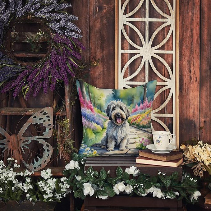 Caroline's Treasures Bergamasco Sheepdog Spring Path Throw Pillow Machine Washable, Indoor Outdoor Decorative Pillow for Couch, Bed or Patio, 14Hx14W