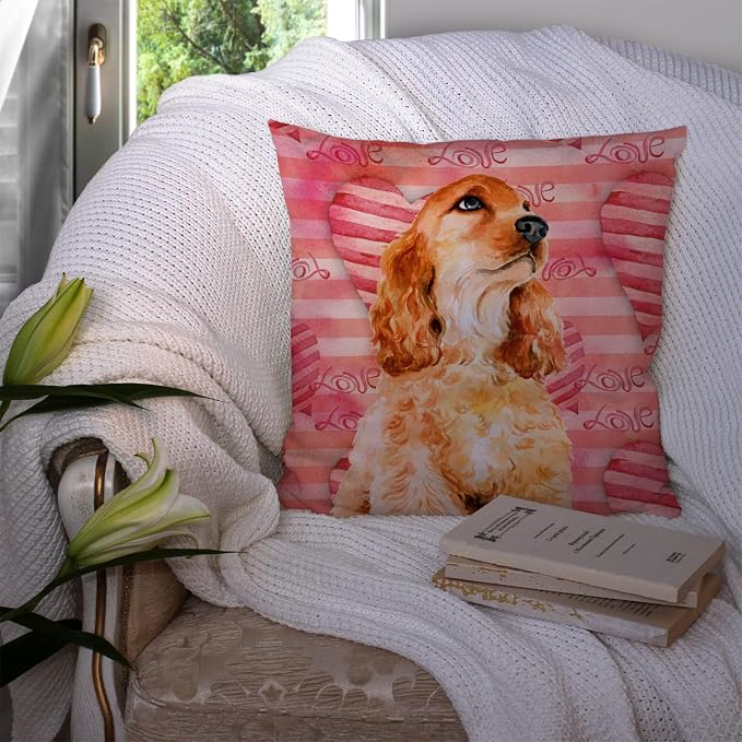 Caroline's Treasures BB9793PW1414 Cocker Spaniel Love Fabric Decorative Pillow, Red Machine Washable, Indoor Outdoor Decorative Pillow for Couch, Bed or Patio, 14Hx14W