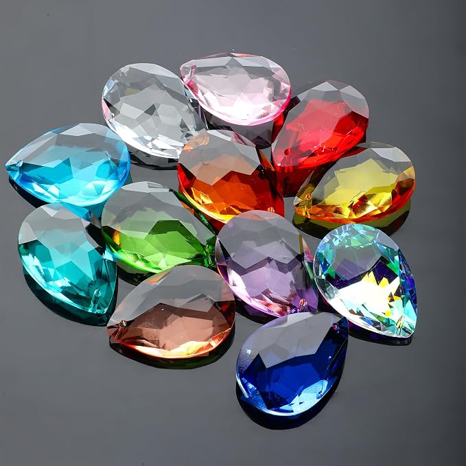 10 Pcs Green Crystal Bauhinia Suncatcher Prisms Chandelier Window Decor | Green Crystal Bauhinia Prisms Suncatcher Pendants 38mm Chandelier Beads Replacement Hanging for Window Wedding Party Decor