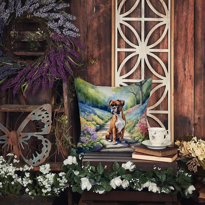 Caroline's Treasures Boxer Spring Path Throw Pillow Machine Washable, Indoor Outdoor Decorative Pillow for Couch, Bed or Patio, 18Hx18W