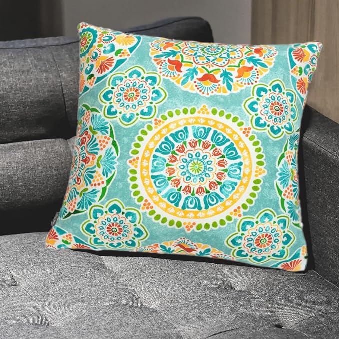FUNHOME Outdoor Pillow Covers 18x18 Inch Pack of 2, No Insert-Cyan Circle | Square Throw Pillow Covers, Water-Repellent, Modern Pillow Cases for Sofa Patio Couch Decoration
