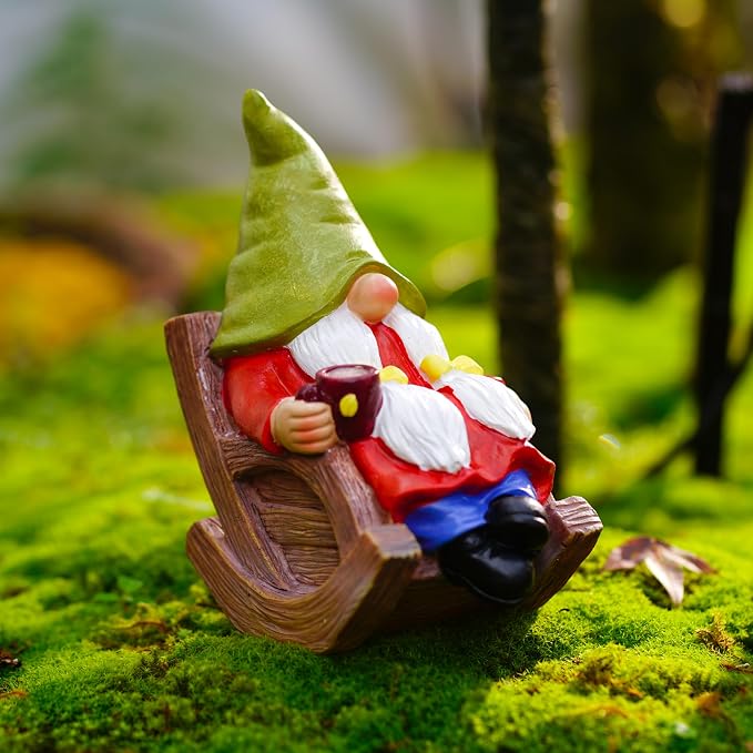 Drinking Coffee Faceless Garden Female Gnome Statue Decoration 6.5" Figurine Ornament for Indoor Outdoor Home Patio Yard Lawn