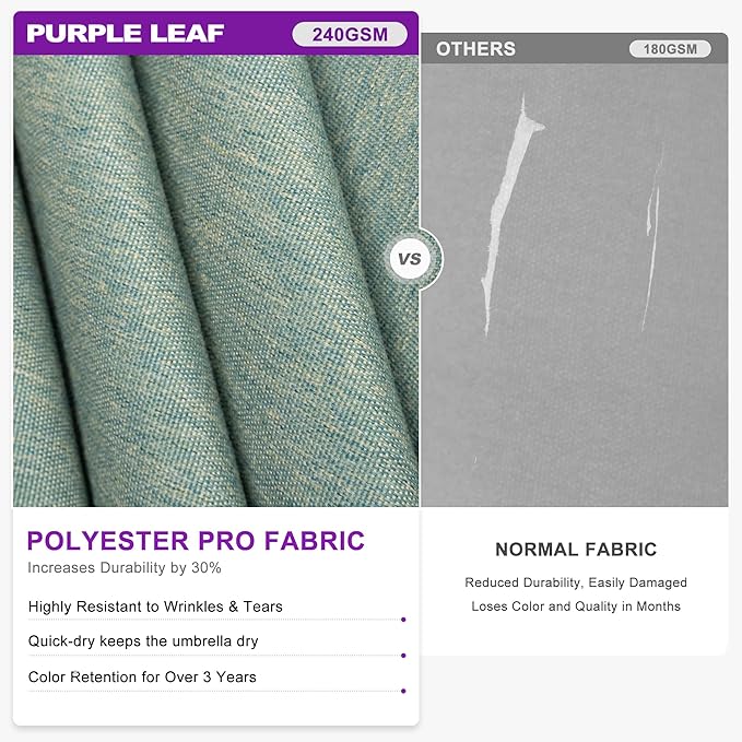 PURPLE LEAF 12 FT Cantilever Umbrella Outdoor Patio Umbrella, Large Offset Square Umbrella, Windproof Heavy Duty Hanging Outside Umbrellas for Patio, Mint Green