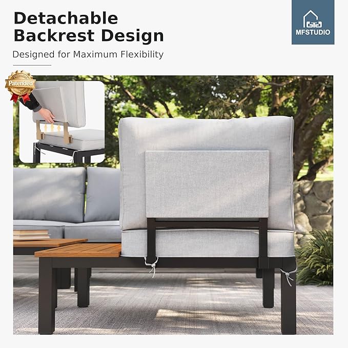 MFSTUDIO 2 Seat Patio Loveseat with Cushion, Outdoor Metal Frame Patio Sofa Conversation Set with Removable Cushion for Backyard,Garden,Deck