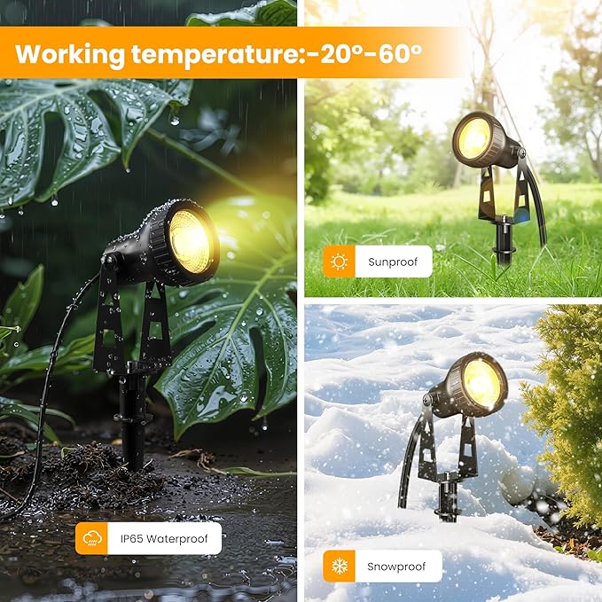 Zuske Outdoor Landscape Lighting, 4-Pack Outdoor Spot Lights with Transformer, Plug in LED Spot Lights for Garden, Yard, Backyard, Plants, Lawn, Trees, House, Flags, IP65 Waterproof – Warm White