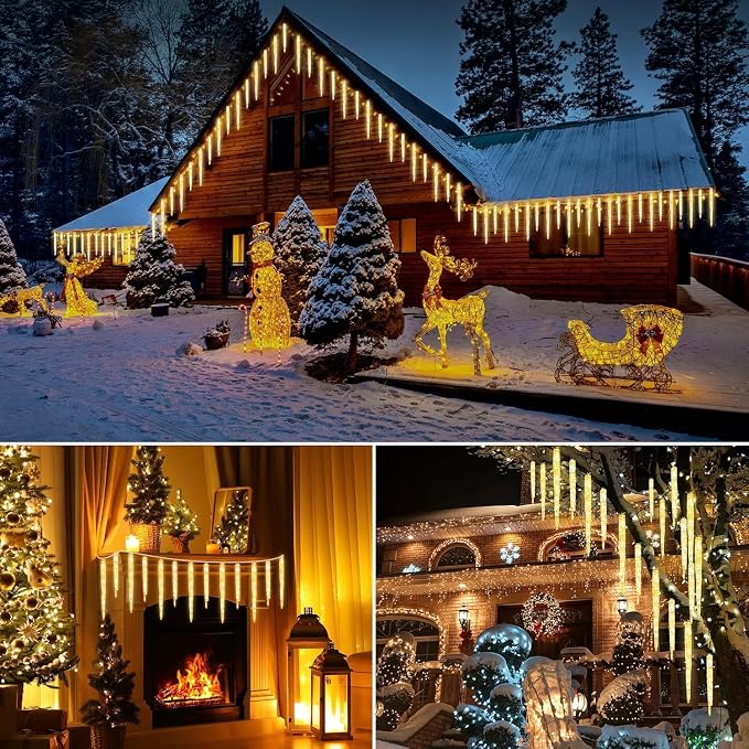 Brightown Icicle Lights Outdoor 20ft with Remote - 20 Tubes 100 LED Icicle Christmas Lights, Waterproof Icicle Indoor Decoration for Tree Patio Roof Holiday Decor, Warm White
