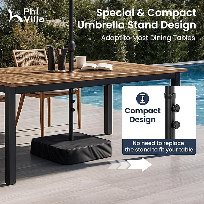 PHI VILLA 15ft Large Patio Umbrella with Solar Lights, Double-Sided Outdoor Market Rectangle Umbrellas with 36 LED Lights, Umbrella Base (Stand) Included, Navy Blue