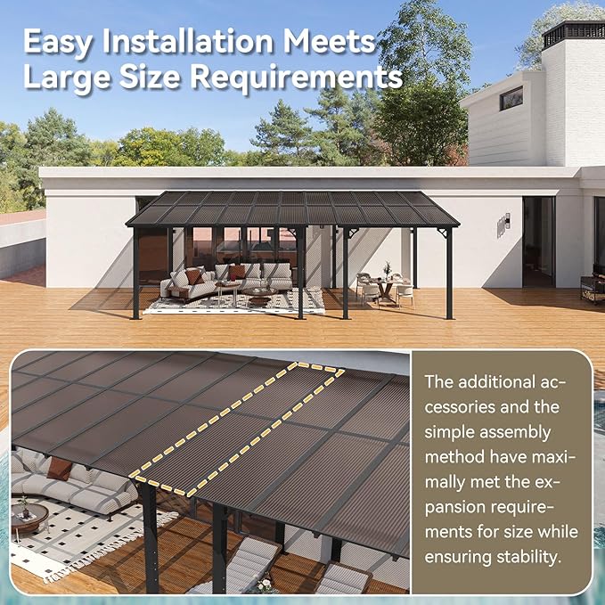 Aoxun 22' x 10' Pergola for Patio, Gazebo with Sloped Roof, Grill Pergola Large Wall-Mounted Heavy Duty Awnings, for Backyard, Deck, Patio