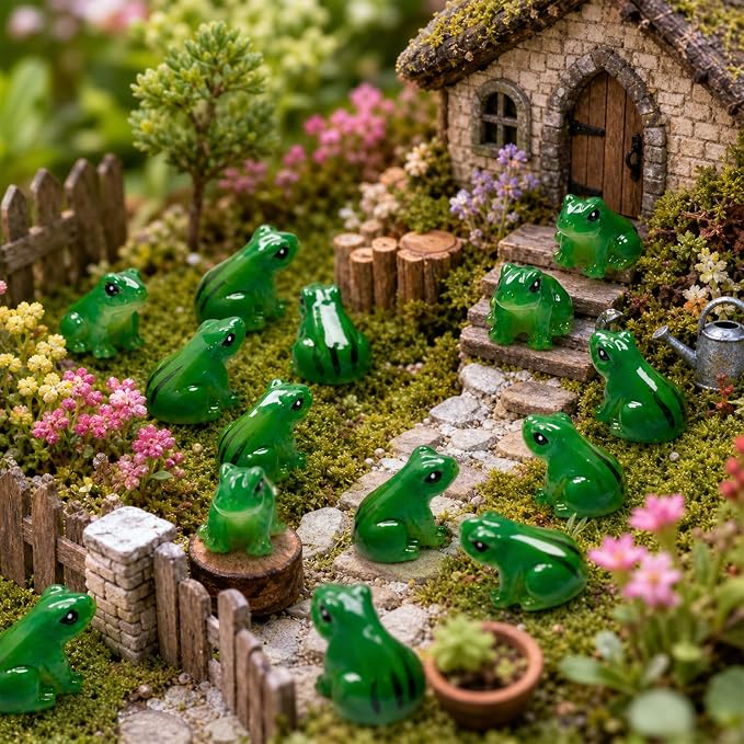 Exasinine 30 Pcs Resin Mini Frogs Green Frog Miniature Figurines Animals Model Fairy Garden Miniature Moss Landscape DIY Terrarium Crafts Ornament Accessories for Home Décor(A) | 50 Small Frog Figurines for Home Decor, Terrarium, Miniature Landscape, S...
