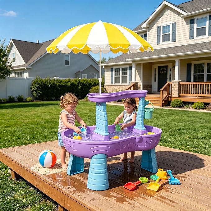 Water Table Umbrella, UV Protection Beach & Picnic Table Umbrella, Heavy Duty Portable Outdoor Shade for Sand Play, Camping, Garden & Backyard. Yellow ﻿