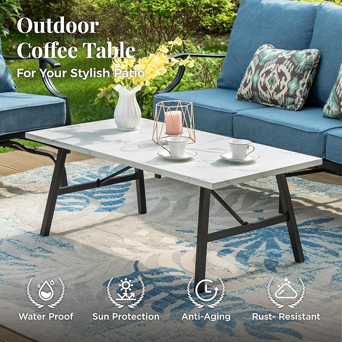 MIXPATIO Patio Furniture Set 6 pcs, Outdoor Patio Furniture, 1 X 3-Seat Sofa, 2 X Single Chairs, 2 X Swivel Chairs, 1 X Coffee Table and 5.75" Extra Thick Cushion, Patio Conversation Set,Navy Blue