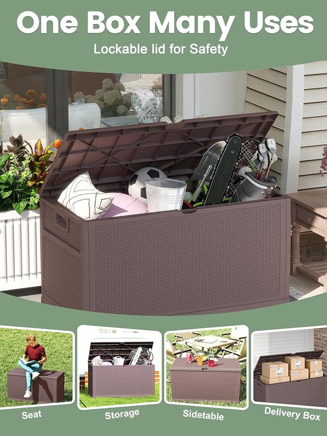 ZYJOYY 100 Gallon Waterproof Large Resin Deck Box, Indoor Outdoor Storage Box Lockabe, Outdoor Organization & Storage Deck Box with Lid for Patio Cushions, Garden Tools, UV Resistant