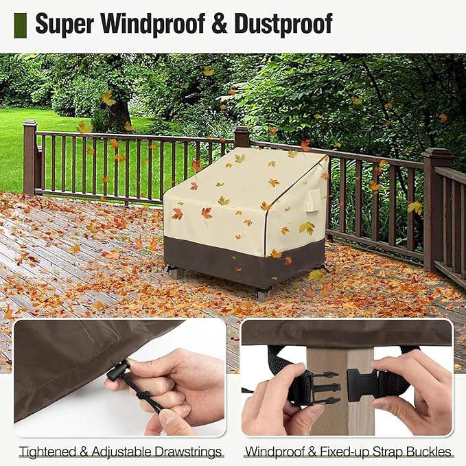 MR. COVER Patio Chair Covers Waterproof, Outdoor Furniture Covers for Rocking Chair, Heavy Duty Anti UV Chair Cover, Fits up to 40"W x 40"D x 35"H, Air Vent and Handles Included, Brown & Khaki, 2 Pack