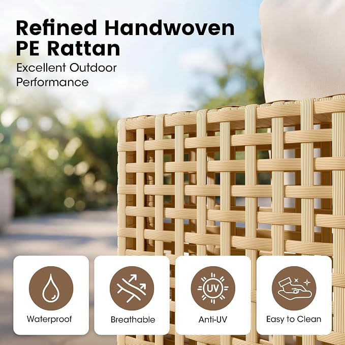 Devoko Patio Furniture Set,7 Pieces Outdoor Wicker Sectional Couch with Thick Cushions &Glass Tabletop, PE Rattan Backyard Conversation Sofa with Coffee Table for Deck, Porch（7pc）