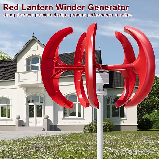 1000W Wind Turbine Generator, 12V/24V Vertical Wind Power Generator for Home Use with 5 Nylon Blades, Low Noise & High Efficiency Red