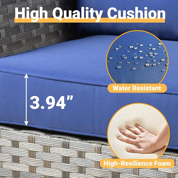 CAODOC 12 Pieces Outdoor Furniture Patio Sectional Sofa Couch Gray PE Wicker Conversation Sets with Ottomans Glass Coffee Table for Garden Poolside Backyard