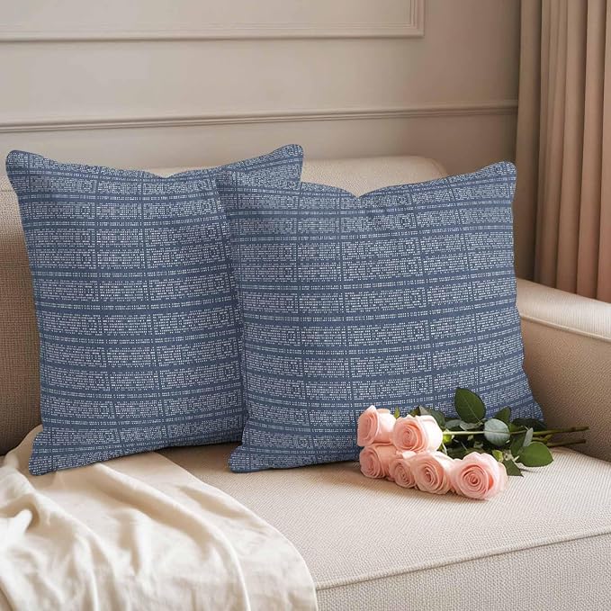 Outdoor Waterproof Throw Pillow Covers Set of 2 Stripes Grain Pillowcases 26x26 Inches Navy Blue Solid Color Decorative Pillows Cushion Case Patio Pillows for Couch Bed Chair Garden