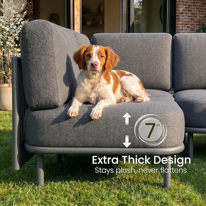 LayinSun 9 Pieces Patio Furniture Set with Coffee Table, Modern Outdoor Modular Sectional Conversation Set L-Shaped Sofa with 7-inch Cushion for Garden Backyard Deck