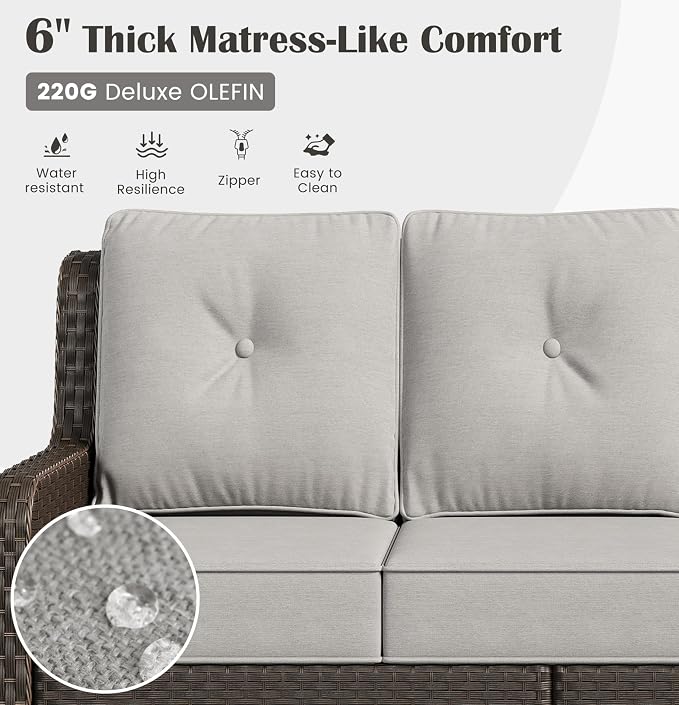 Sundale Outdoor 6 Piece Wicker Patio Furniture Set, High Back Outdoor Couch with Swivel Chairs & Coffee Table, 6" Thick Cushion Patio Conversation Sets with Deep Seating for Yard, Deck (Grey)