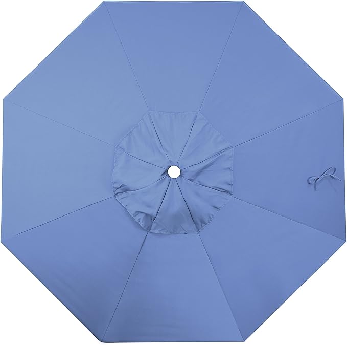 California Umbrella 9' Round Aluminum/Fiberglass Umbrella, Push Open, White Pole, Olefin Frost Blue Fabric