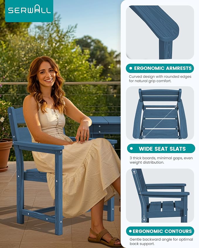 SERWALL HDPE Outdoor Dining Table and Chairs Set for 4 | with Oversized Chair Seat