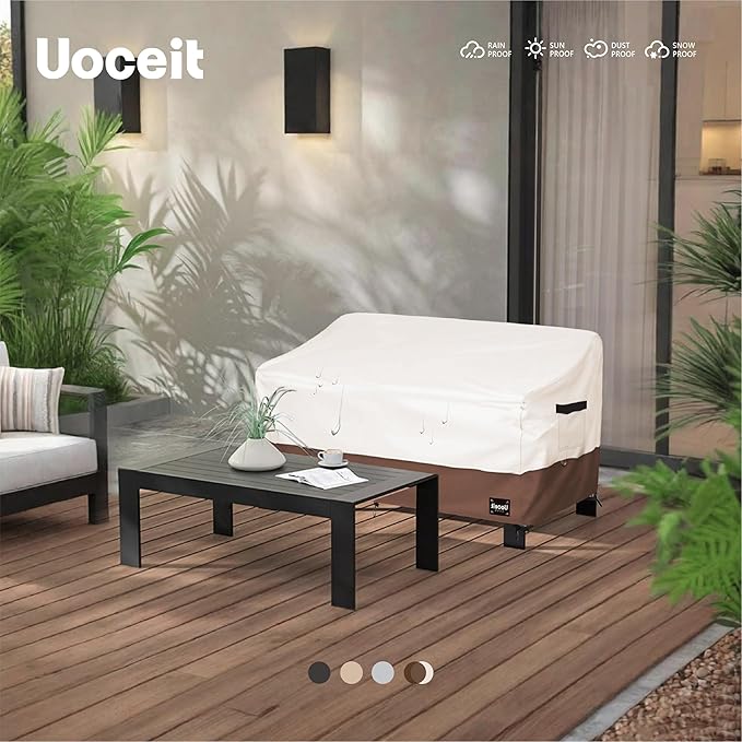 3-Seater Outdoor Couch Cover, 85Wx38Dx35H inches Outdoor Furniture Covers Waterproof，100% Waterproof Heavy Duty Patio Furniture Covers,Beige&Brown Modern Style Outdoor Sofa Cover.
