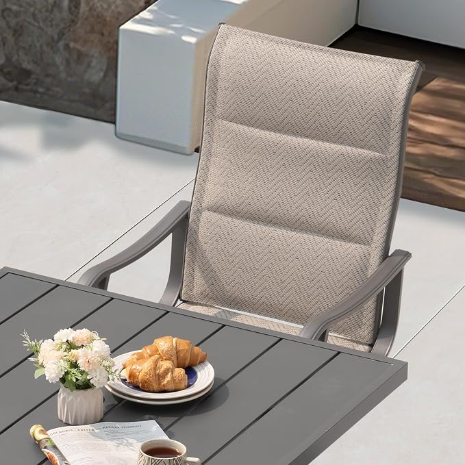 NUU GARDEN 5 Piece Outdoor Patio Dining Set, 37" Table with Umbrella Hole and 4 Textilene Dining Chairs, Patio Furniture for Porch Poolside Garden, Beige