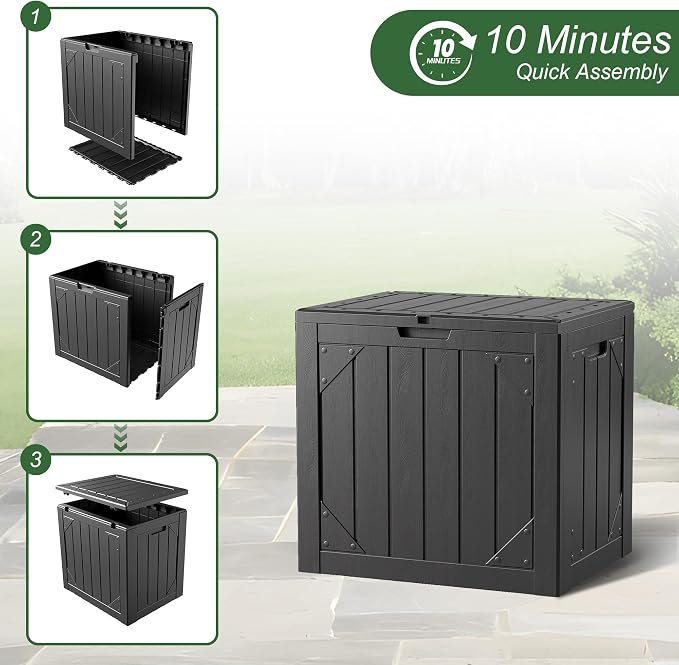 30 Gallon Resin Deck Box Waterproof Outdoor Storage Box for Patio Furniture Pool Accessories Indoor Storage for Cushion Garden Tools, Black