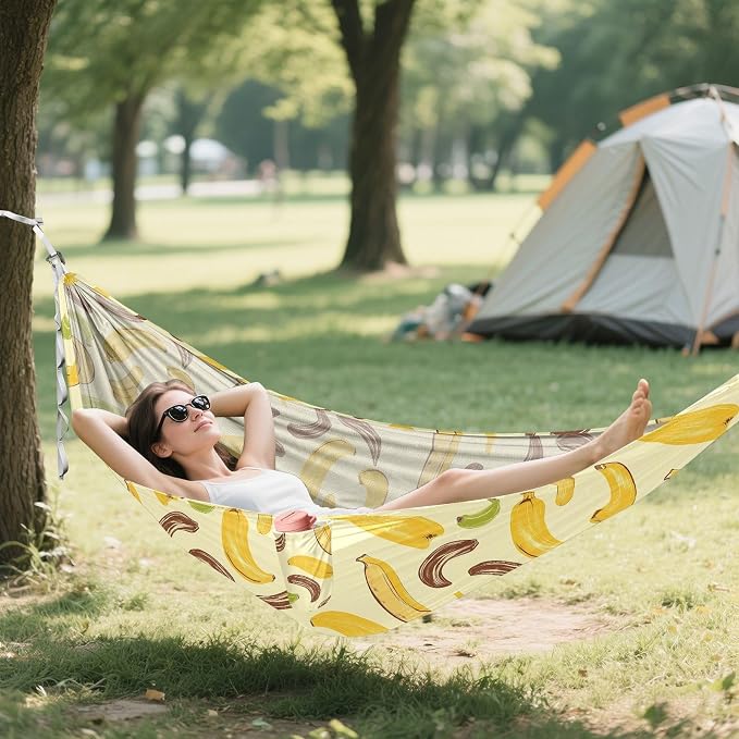 Camping Hammock Outdoor Hammocks for Outside Yellow Green Brown Banana Beach Trees Portable Lightweight with Pockets Tree Straps Indoor Small
