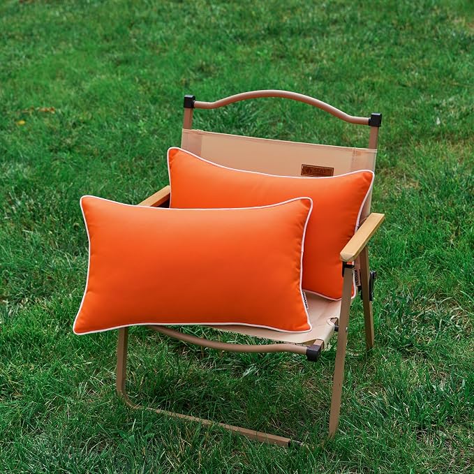 LIGICKY Pack of 2 Orange Outdoor Waterproof Throw Pillow Covers Decorative White Edge Rectangle Pillows Cushion Case Outside Pillowcase for Patio Couch Tent Sunbrella Fall((12x20 inch)