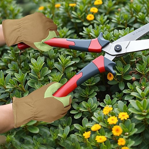 Gardening Gloves, Garden Gloves for Women and Men, Thorn Proof Working Gloves, Durable Leather Work Garden Gloves for Yard & Outdoor Work, Green, L