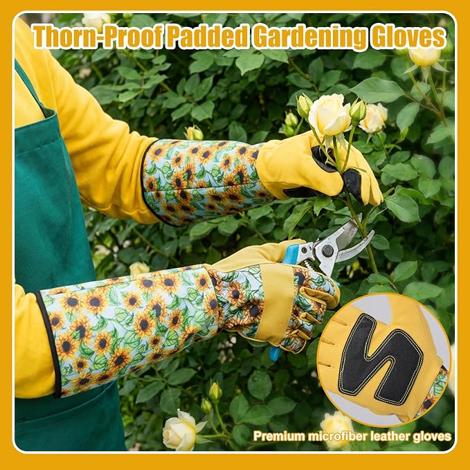Sunflower Gardening Gloves Thorn Proof for Women Touchscreen Fingertips | Breathable Yard Work Glove