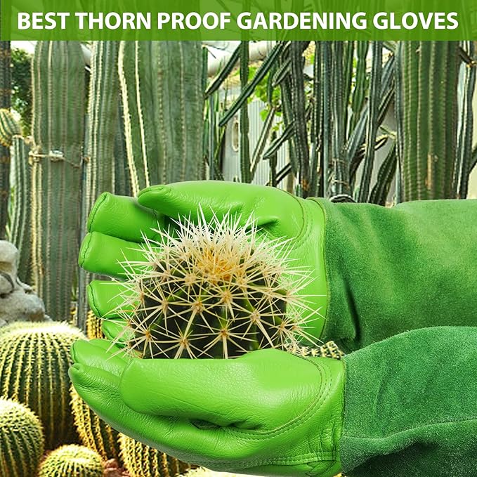 Gardening Gloves for Women Men, Long Thorn Proof Rose Pruning Glove | Womens Long Leather Garden Glove, Heavy Duty Gauntlet, Work Glove for Weeding, Yard Planting, Best Garden Gifts for Gardener