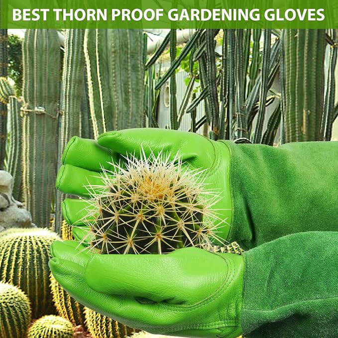 Gardening Gloves for Women Men, Long Thorn Proof Rose Pruning Glove | Womens Long Leather Garden Glove, Heavy Duty Gauntlet, Work Glove for Weeding, Yard Planting, Best Garden Gifts for Gardener