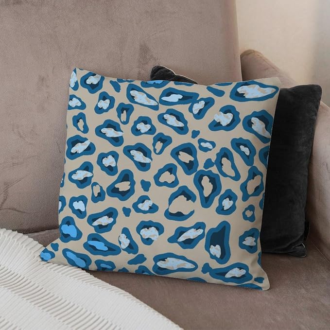 Chinoiserie Cheetah Print Pillow Cover Blue and Light Brown Throw Pillow Cover Farmhouse Throw Pillow Covers Farmhouse Decorative for Couch Garden Tent Balcony 18x18 in