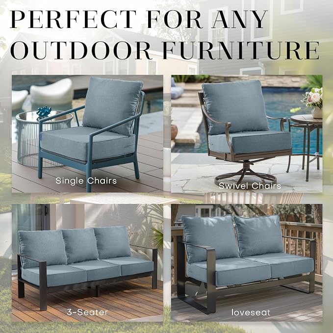 Luxury 24*24*6in Outdoor Patio Cushions, 8 Pieces Sky Blue Outdoor Cushion | 6in Outdoor Patio Cushions, Water-Resistant, Reversible, Removable Cover, for Patio Chairs Sofa Couch Loveseat
