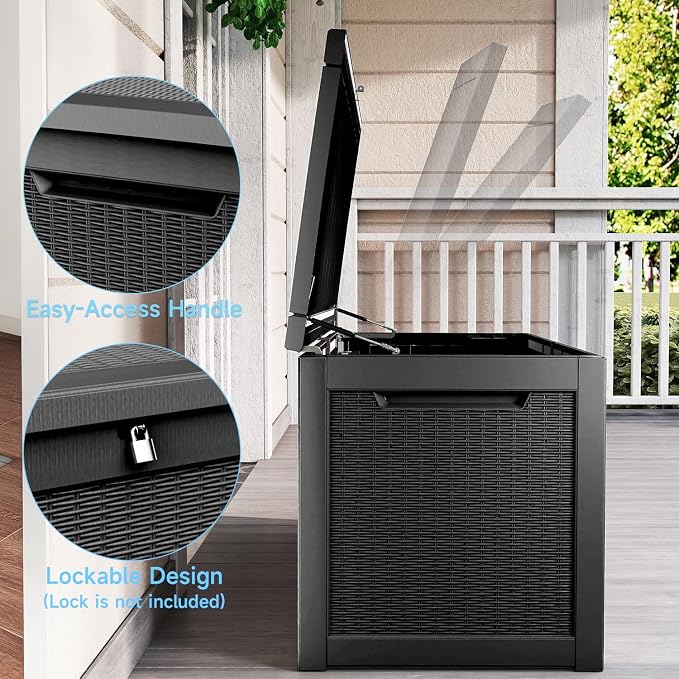 Deck Box Large Outdoor Storage for Patio Furniture,Outdoor Cushions,Garden Tools and Pool Supplies,Waterproof,Resin,Lockable (Black, 320 Gallon)
