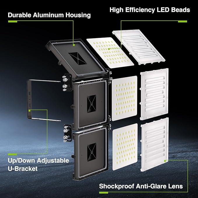STASUN 600W LED Flood Light, Mini Series Stadium Light, 60000LM 6000K Daylight White, IP66 Waterproof, 3 Adjustable Panels, Outdoor Sports Lighting for Basketball Court, Parking Lot, Baseball Field