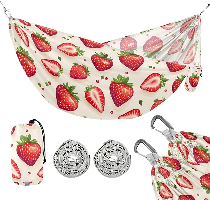 Camping Hammock Outdoor Hammocks for Outside Strawberries Lovely Beach Trees Portable Lightweight with Pockets Tree Straps Indoor Small