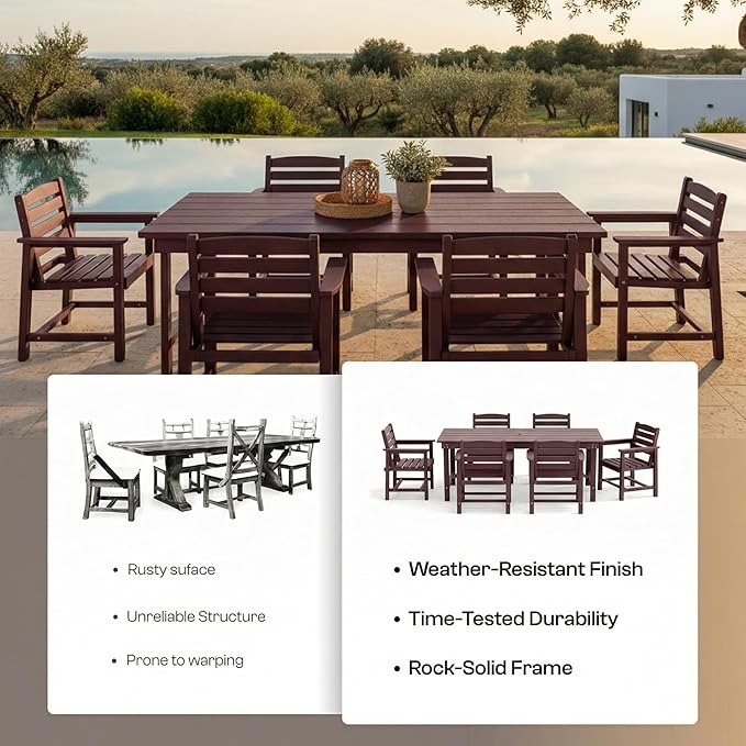 Outdoor HDPE Dining Set 5 Pieces, Patio Table with Umbrella Hole and 4 Chairs, All Weather Patio Furniture for Lawn, Garden, Backyard, Deck, Poolside, Outdoor Dining Table and Chairs, Coffee