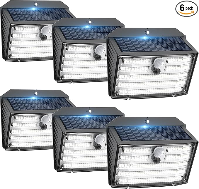 Solar Motion Lights Outdoor, Ultra Bright Solar Fence Lights with Motion Sensor, IP65 Waterproof Security Light 3 Modes, 270° Lighting Angle, Wall Lights for Deck Patio Fence Garage Door (6 Packs)