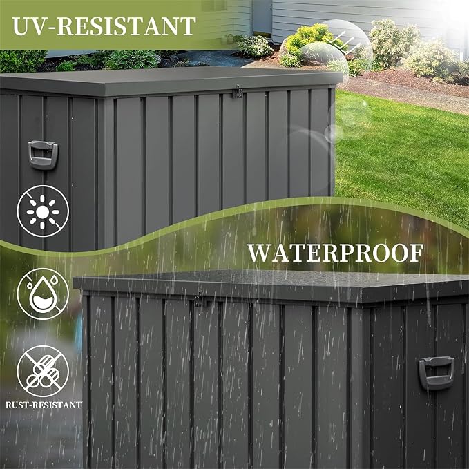 Ditkoko 200 Ourdoor Gallon Deck Box, Waterproof Storage Container with Lockable Lid, Package Delivery Box for Patio Furniture, Patio Cushions, Gardening Tools, Pool and Sports Supplies - Black