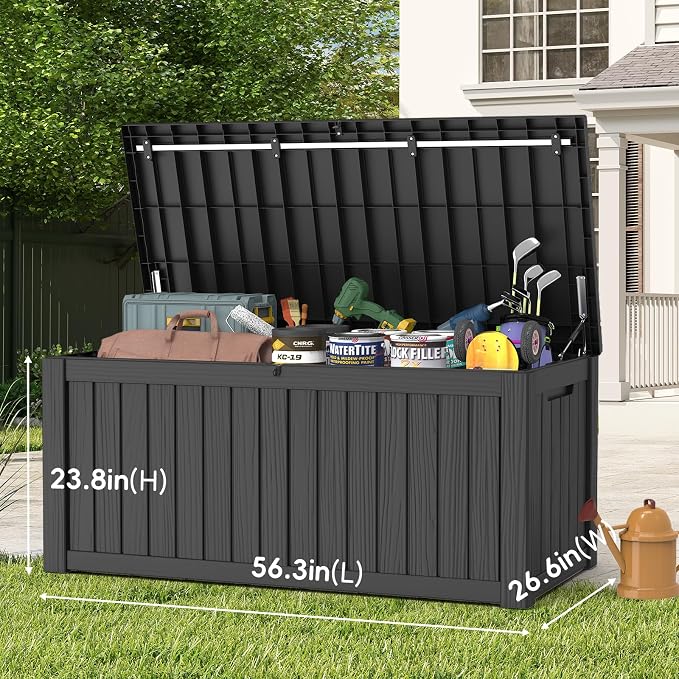 LubanNese Outdoor Storage Box, Waterproof Deck Box, Outdoor Patio Storage Bin, Weatherproof (Black, 150 Gallon)