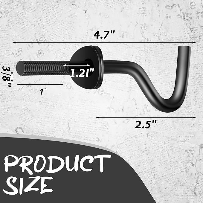 Gisafai 4 Packs Hammock Hooks Zinc Heavy Duty Replacement Hooks 3/8 Inch Portable Hammock Fit Column Diameters of 1-1/4 to 2 Inches Stand Accessories(Black)