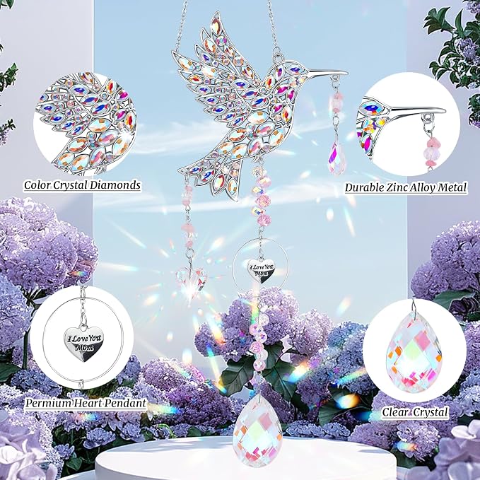 Mom Birthday Gifts from Daughter - Mom Gifts for Mother's Day Birthday - Sun Catchers Indoor Window Hummingbird Gift for Women Bird Lovers Mother Grandma Outdoor Garden Home Decor
