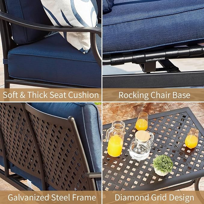 Patio Conversation Set 4Pcs Cushioned Outdoor Furniture Sets Patio Seating with All Weather Galvanized Steel Frame (Blue)