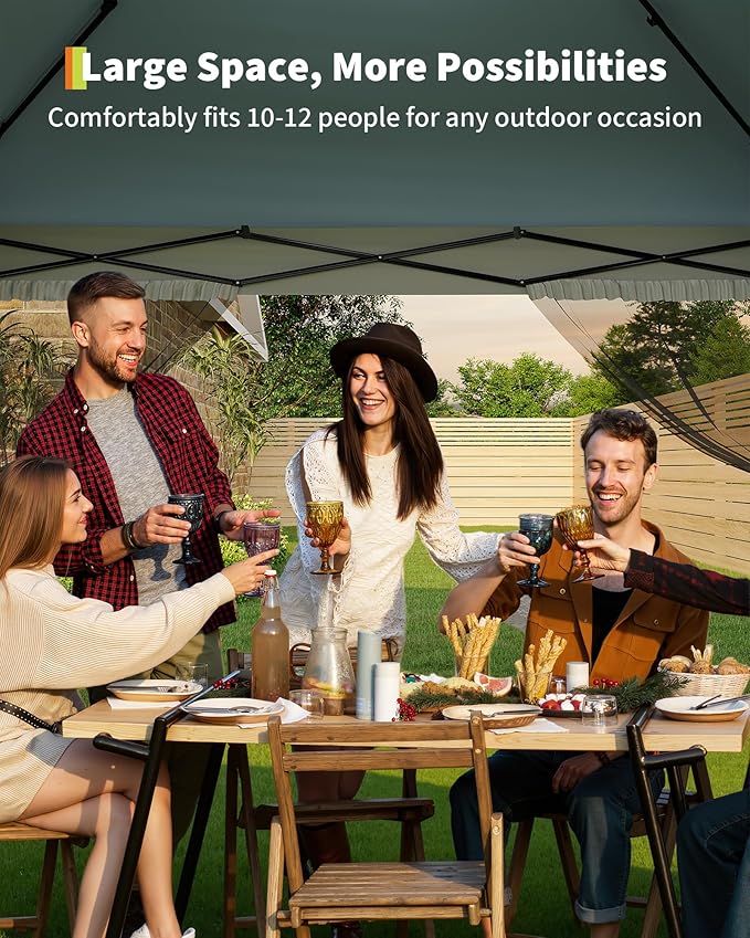 Garvee 12x12FT Pop Up Gazebo with Mosquito Netting, Outdoor Canopy Tent Easy Setup for Backyard Patio Garden Deck, Green