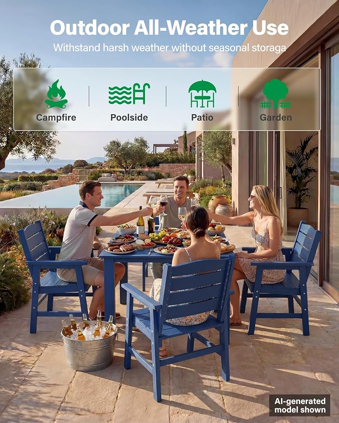 YEFU Outdoor Patio Table HIPS: Square Wood Grain Waterproof Easy-Clean All-Weather Patio Dining Table - Rust-Resistant Modern Outdoor Dining Table for Backyard Garden Deck Poolside（Navy）