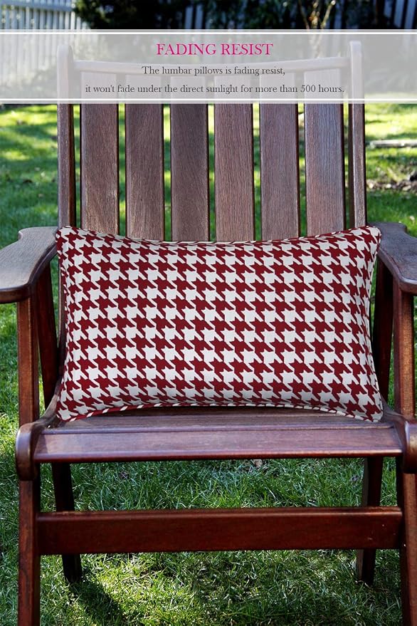 Pack of 2 Outdoor Waterproof Decorative Lumbar Pillows Covers for Patio Furniture, 20x12 Inch Fade Resistant Patio Garden Lumbar Cushion Covers for Couch Bed Sofa, Houndstooth Red
